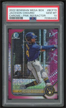 2022 Bowman Mega Box Jackson Chourio RC Chrome Pink Refractor 107/199 PSA 10