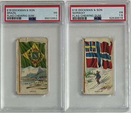 1920 E16 Dockman & Son PSA Graded Lot (2) w/ Norway, and Brazil
