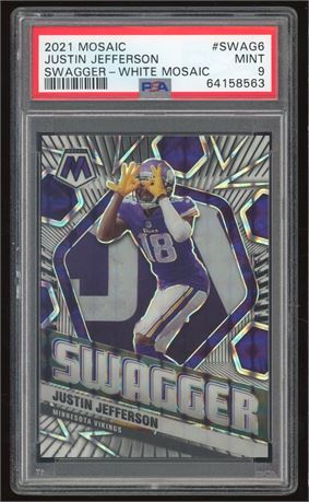2021 Panini Mosaic Justin Jefferson Swagger-White Mosaic 4/25 PSA 9 MINT