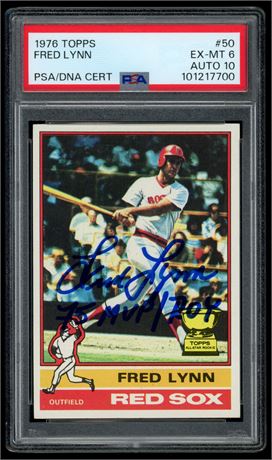 1976 Topps #50 Fred Lynn PSA 6 Auto 10 w/ "75 MVP/ROY" Inscription
