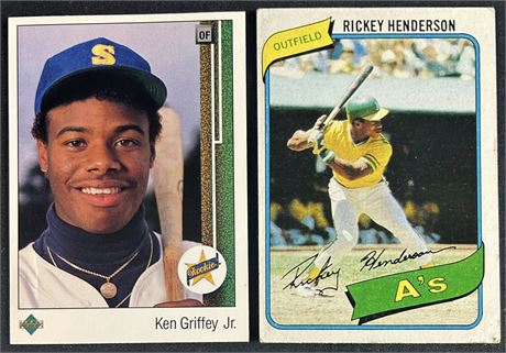 1980-1989 Topps/Upper Deck Iconic Baseball RC Lot (2) w/ Griffey, and Henderson