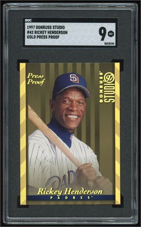 1997 Donruss Studio #42 Rickey Henderson Gold Press Proof SGC 9 MINT