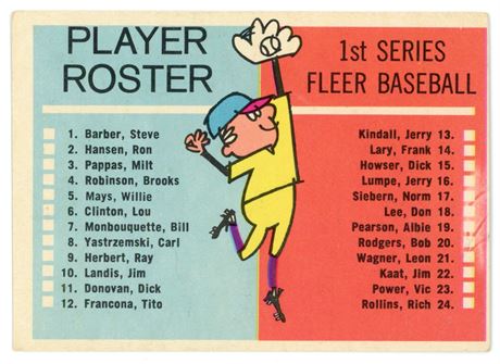 1963 Fleer Baseball 1st Series Checklist Low Grade (MK) w/ Eraser Marks