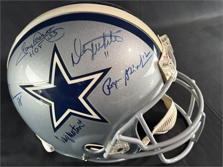 Dallas Cowboys FS Helmet w/ HOF Autos Staubach/Dorsett/Pearson & More