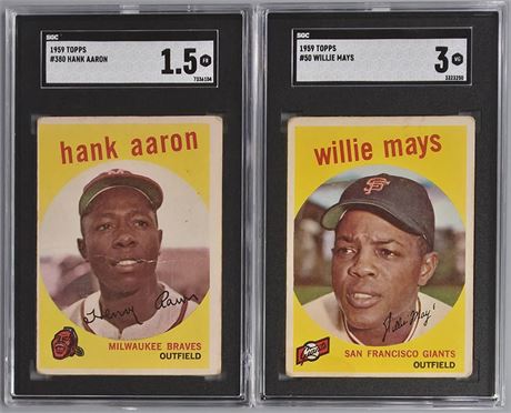 1959 Topps SGC Graded Star Lot (2) Aaron/Mays