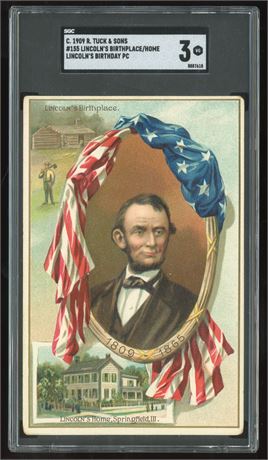 1909 R. Tuck & Sons #155 Lincoln's Birthplace/Home Lincoln's Birthday PC SGC 3