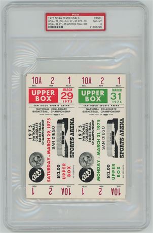 1975 NCAA Semis/Finals Tickets ~ UCLA John Wooden's Last Games PSA 8 HIGHEST