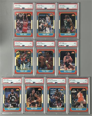 1986 Fleer Basketball PSA 9 Lot (10) w/ Perkins/Eaton