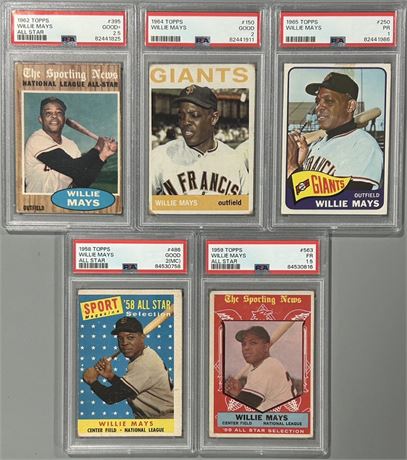 1958-65 Topps Willie Mays PSA Graded Lot (5)