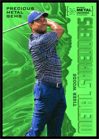 2022 Skybox Metal Universe Champions Tiger Woods PMG Emerald 9/10