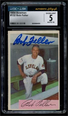 1954 Bowman #132 Bob Feller CGC 5 EX Auto 10
