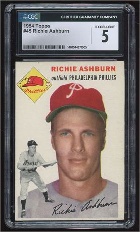 1954 Topps #45 Richie Ashburn CGC 5 EX