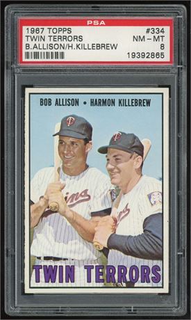 1967 Topps #334 Twin Terrors Allison/Killebrew PSA 8 NMMT