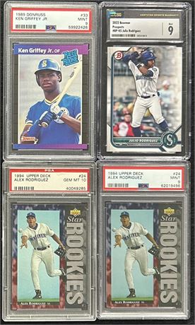 1989-2022 Graded Mariner's Star Lot (4) w/ A-Rod & Griffey RC