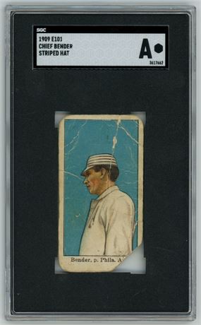1909 E101 Chief Bender HOF Striped Hat SGC Authentic
