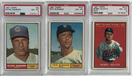 1961 Topps Baseball PSA 8 Graded Lot (3) w/ Ashburn, Burnside, and Shantz
