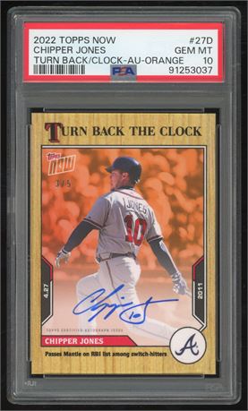 2022 Topps Now Chipper Jones Turn Back The Clock Auto Orange 3/5 PSA 10