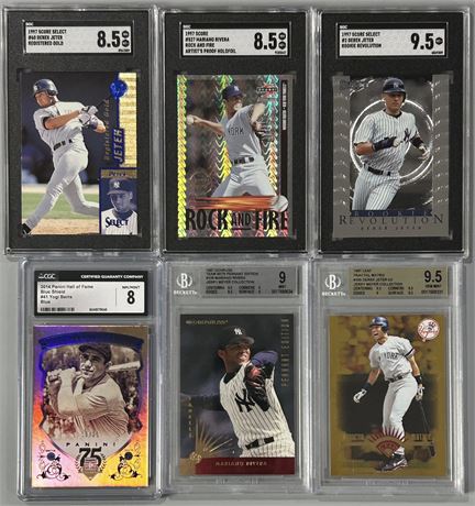 1997 & 2014 Yankee Legends Graded Lot (6) w/ Jeter, Rivera, Berra #'d