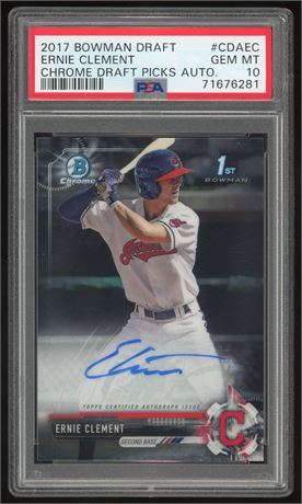 2017 1st Bowman Chrome Draft Ernie Clement RC Chrome Draft Picks Auto PSA 10