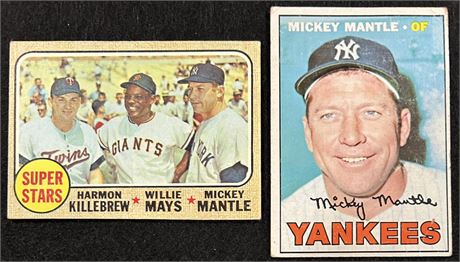 1967-68 Topps Mickey Mantle Lot (2) VG-VGEX (1967 has Wrinkle)