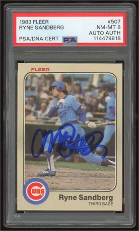 1983 Fleer #507 Ryne Sandberg RC PSA 8 Auto Authentic