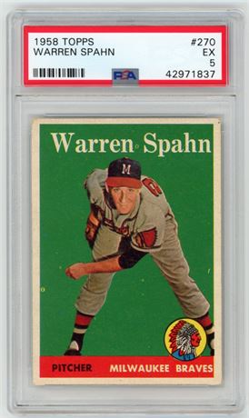 1958 Topps #270 Warren Spahn PSA 5 EX