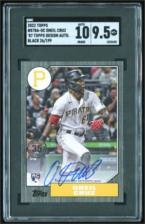 2022 Topps Black '87 Design Oneil Cruz Auto 26/199 SGC 9.5 10 Auto