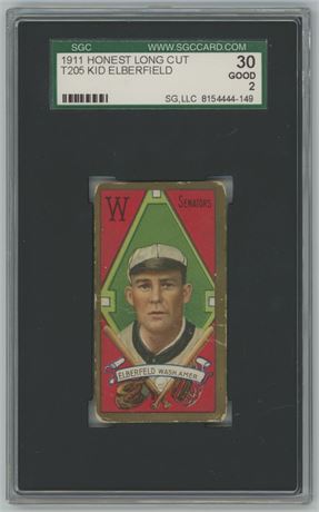 1911 T205 Honest Long Cut Kid Elberfield SGC 2 GOOD