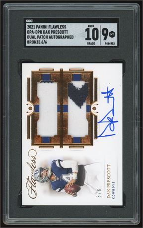 2021 Panini Flawless Dak Prescott Dual Patch Auto Bronze 6/6 SGC 9 Auto 10