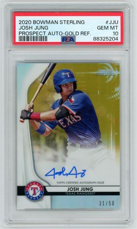 2020 Bowman Sterling Josh Jung RC Prospect Auto Gold Refractor 31/50 PSA 10