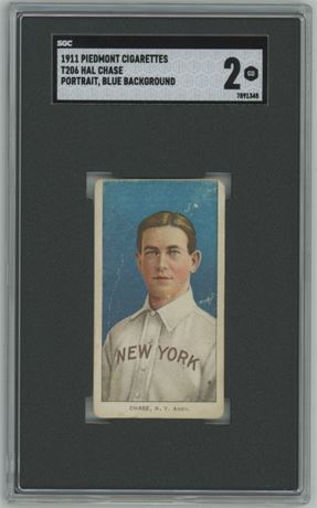 1909-11 T206 Piedmont Hal Chase Blue Portrait SGC 2 GOOD