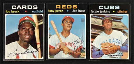 (3) 1971 Topps Baseball HOF Lot Brock Jenkins Perez EX