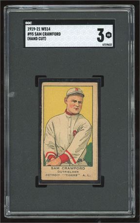1919-21 W514 Strip Card #95 Sam Crawford Hand Cut HOF SGC 3 Only 8 Higher