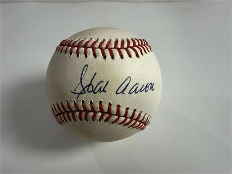 Hank Aaron Signed Official Major League Baseball JSA Some Toning