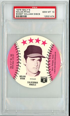 1976 Isaly's Nolan Ryan Sweet William Discs PSA 10 GEM MINT