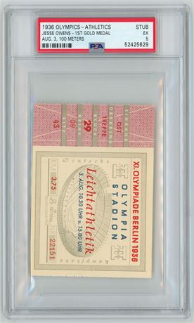 1936 Olympics Athletics Stub Jesse Owens 1st Gold Medal Aug 3, 100 Meters PSA 5