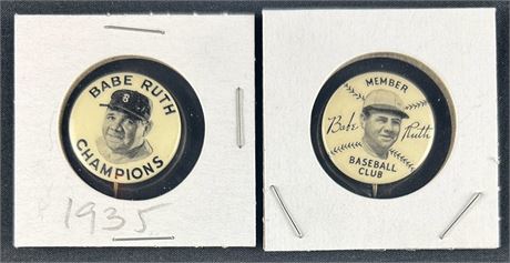 1934-1935 Quaker Oats Babe Ruth Baseball Pin Lot (2)