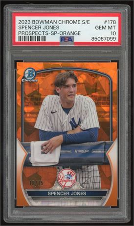 2023 Bowman Chrome Sapphire Edition Spencer Jones Prospects Orange 18/75 PSA 10