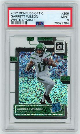 2022 Panini Donruss Optic #206 Garrett Wilson RC White Sparkle PSA 9 MINT