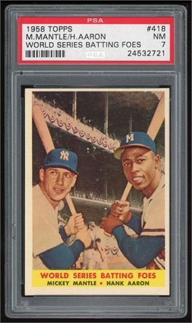 1958 Topps #418 Mantle/Aaron World Series Batting Foes PSA 7 NM