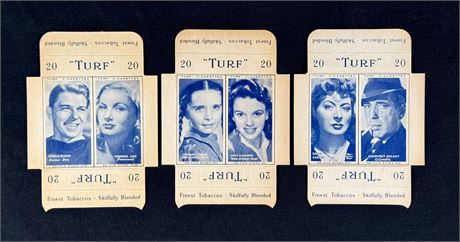1947 Turf Cigarettes Film Stars Panel w/ Tab Lot  (3)