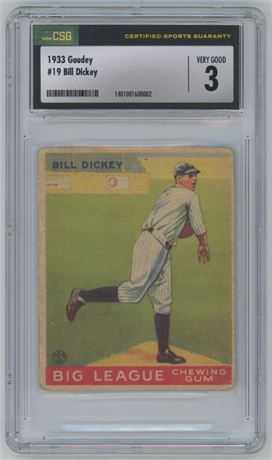 1933 Goudey #19 Bill Dickey RC CSG 3 VG