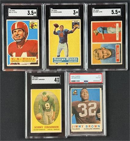 1956-1959 Topps Football HOF Graded Lot (5) w/ Jim Brown & More