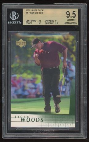 2001 Upper Deck Golf #1 Tiger Woods RC BGS 9.5 GEM MINT