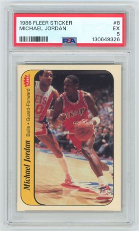 1986 Fleer Sticker #8 Michael Jordan RC PSA 5 EX