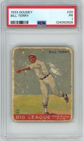 1933 Goudey #20 Bill Terry RC PSA 1 POOR