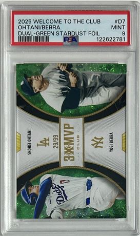 2025 Welcome to the Club Ohtani/Berra Dual Green Stardust Foil 29/99 PSA 9 MINT