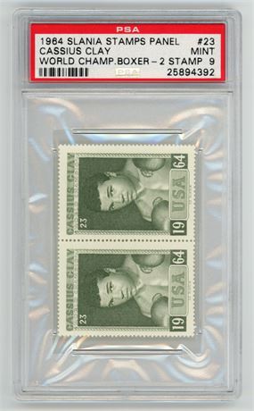 1964 Slania Stamps Panel #23 Cassius Clay World Champ Boxer - 2 Stamp PSA 9 MINT