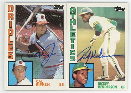 1984 Topps Cal Ripken Jr & Rickey Henderson Raw Certified Auto Lot (2)