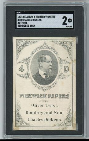 1874 Selchow & Righter Vignette #4D Charles Dickens Authors Red Rose Back SGC 2